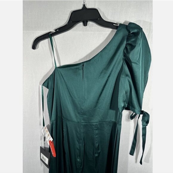 NWT $358 IEENA Mac Duggal [ 4 ] Satin One Shoulder‎ Puff Sleeve Gown Green Q470 - Picture 15 of 16